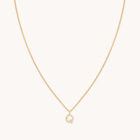 18k Gold Plated Jewellery - Q Initial Pavé Pendant Necklace in Gold - Pendant Necklace - Astrid & Miyu