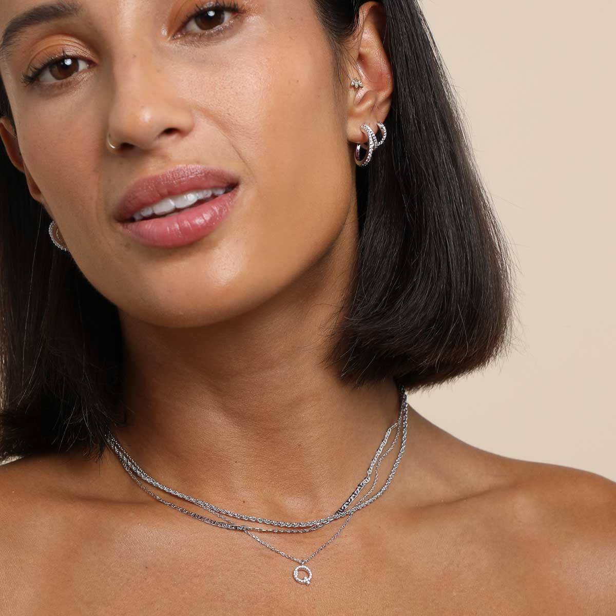 Gemstone Necklaces - Q Initial Pavé Pendant Necklace in Silver - Pendant Necklace - Astrid & Miyu