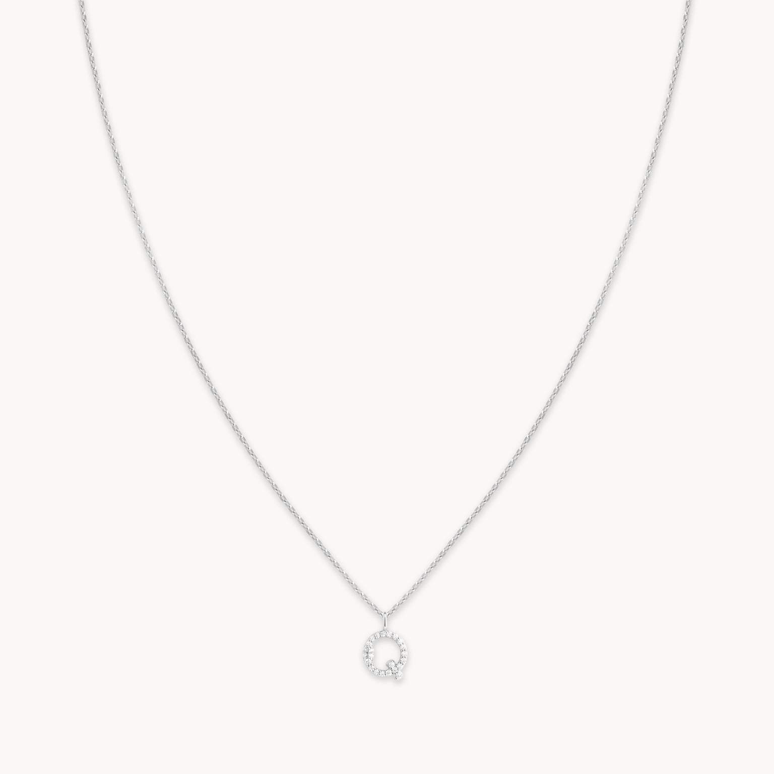 Gemstone Necklaces - Q Initial Pavé Pendant Necklace in Silver - Pendant Necklace - Astrid & Miyu