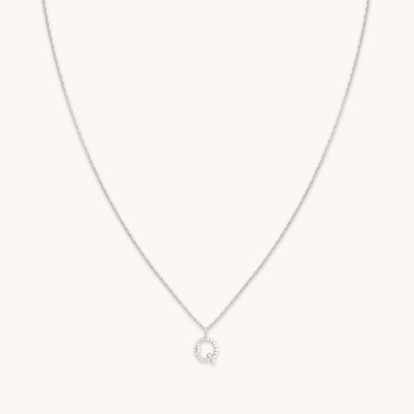 Gemstone Necklaces - Q Initial Pavé Pendant Necklace in Silver - Pendant Necklace - Astrid & Miyu