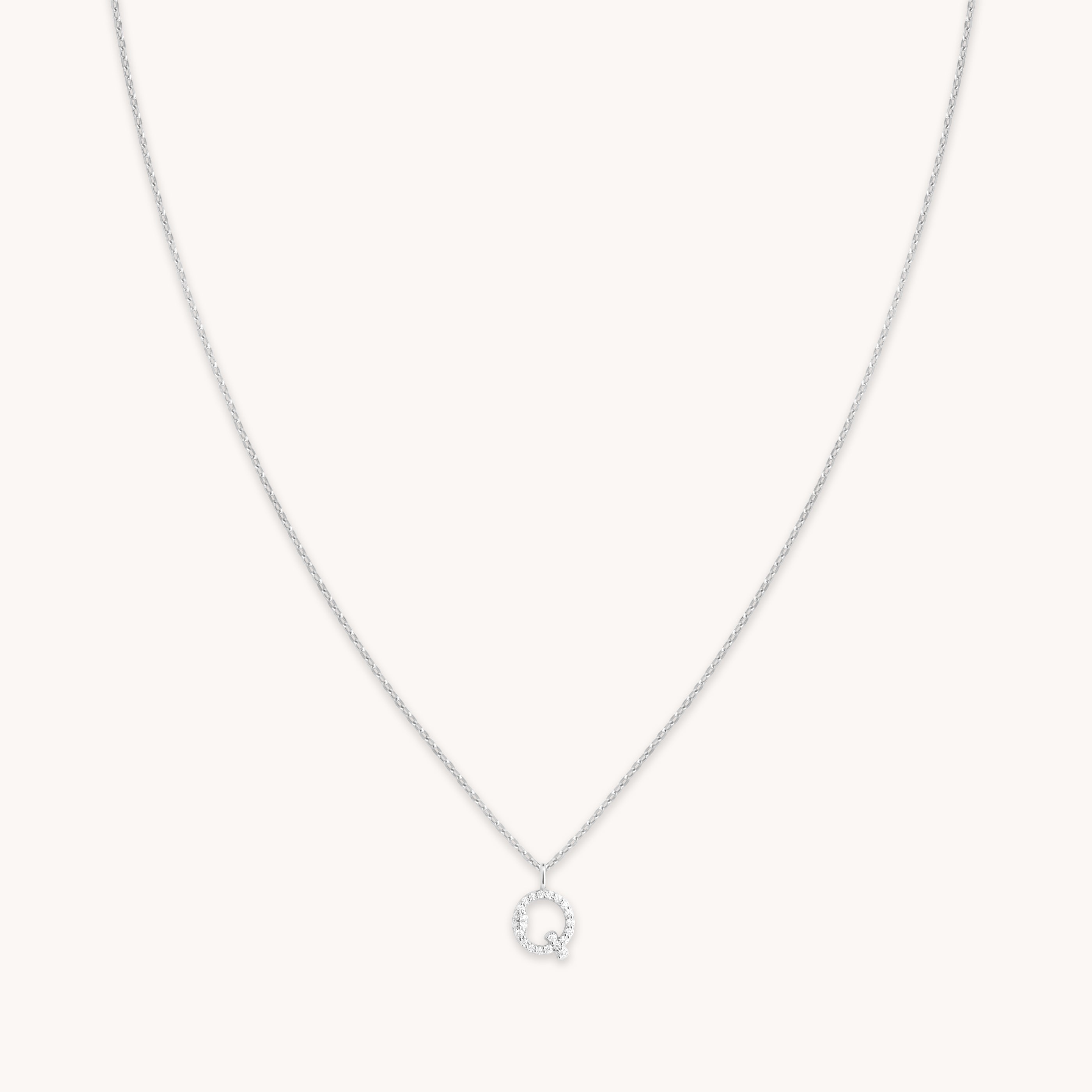 Gemstone Necklaces - Q Initial Pavé Pendant Necklace in Silver - Pendant Necklace - Astrid & Miyu