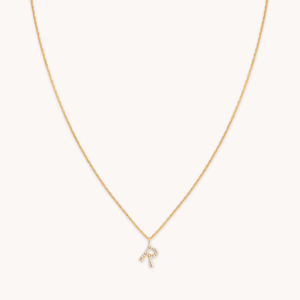 18k Gold Plated Jewellery - R Initial Pavé Pendant Necklace in Gold - Pendant Necklace - Astrid & Miyu