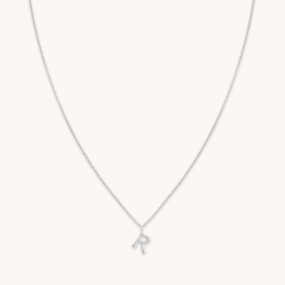 Gemstone Necklaces - R Initial Pavé Pendant Necklace in Silver - Pendant Necklace - Astrid & Miyu