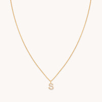 18k Gold Plated Jewellery - S Initial Pavé Pendant Necklace in Gold - Pendant Necklace - Astrid & Miyu