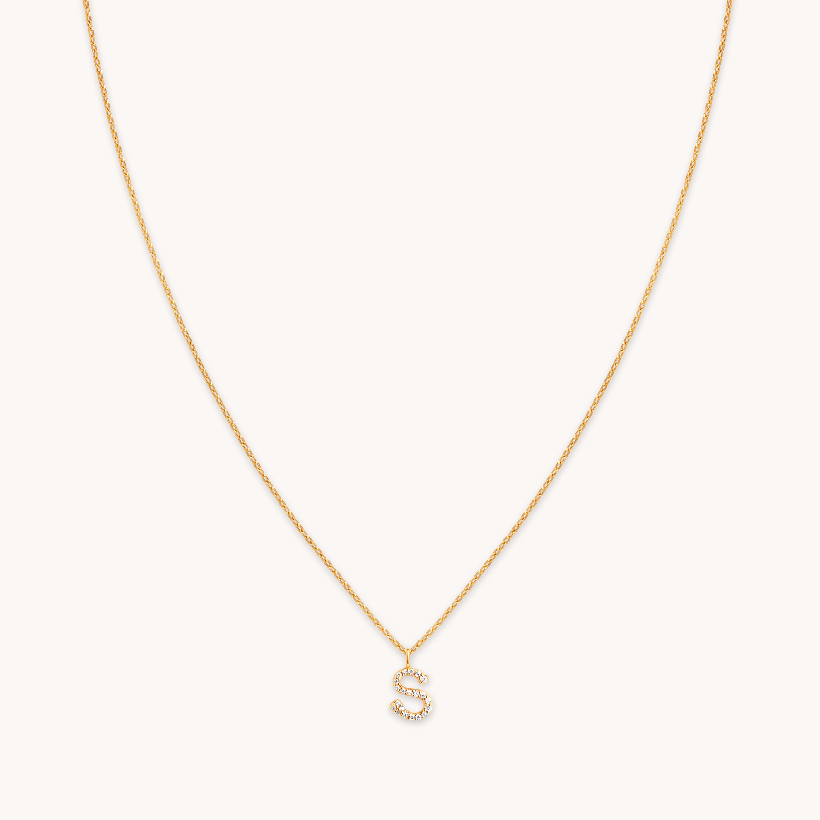 18k Gold Plated Jewellery - S Initial Pavé Pendant Necklace in Gold - Pendant Necklace - Astrid & Miyu