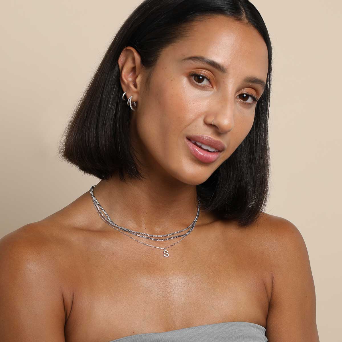 Gemstone Necklaces - S Initial Pavé Pendant Necklace in Silver - Pendant Necklace - Astrid & Miyu