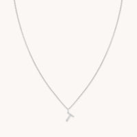 Gemstone Necklaces - T Initial Pavé Pendant Necklace in Silver - Pendant Necklace - Astrid & Miyu