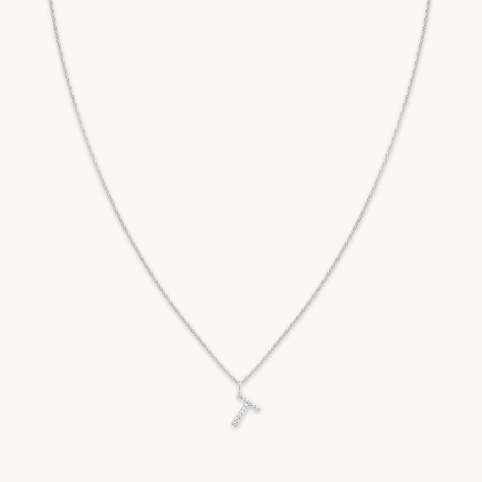 Gemstone Necklaces - T Initial Pavé Pendant Necklace in Silver - Pendant Necklace - Astrid & Miyu