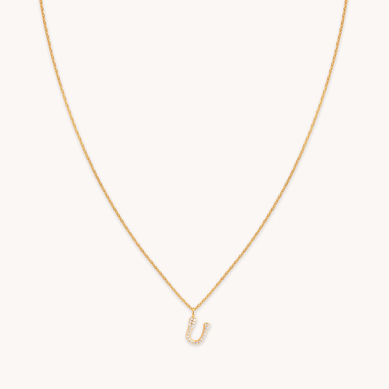 18k Gold Plated Jewellery - U Initial Pavé Pendant Necklace in Gold - Pendant Necklace - Astrid & Miyu
