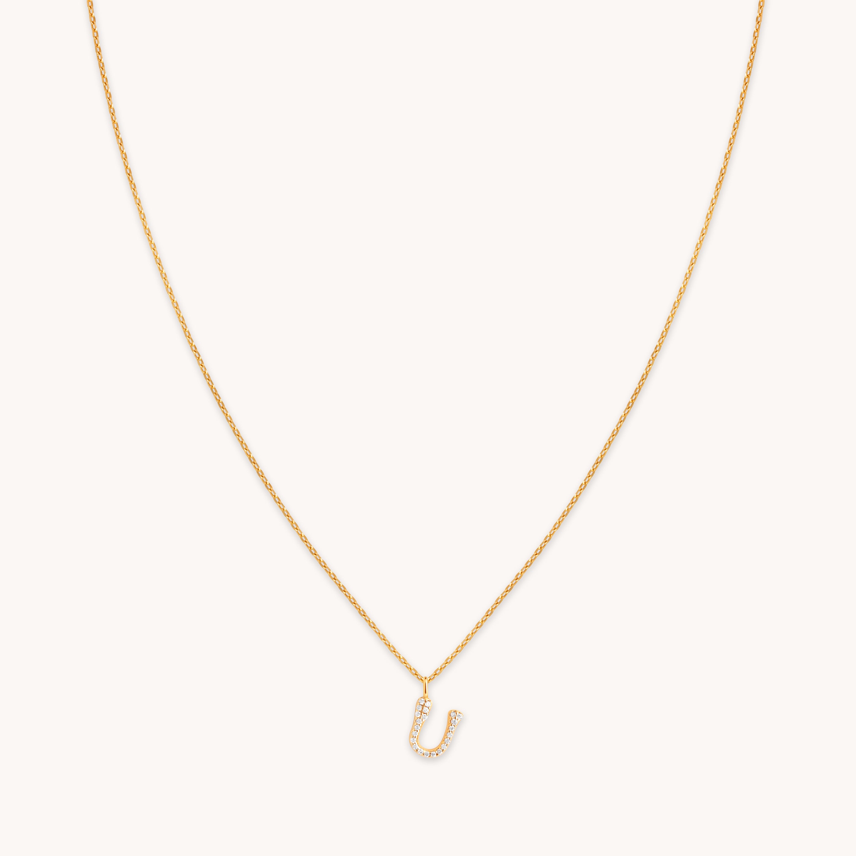 18k Gold Plated Jewellery - U Initial Pavé Pendant Necklace in Gold - Pendant Necklace - Astrid & Miyu