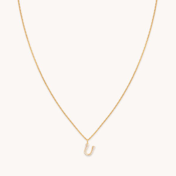 18k Gold Plated Jewellery - U Initial Pavé Pendant Necklace in Gold - Pendant Necklace - Astrid & Miyu