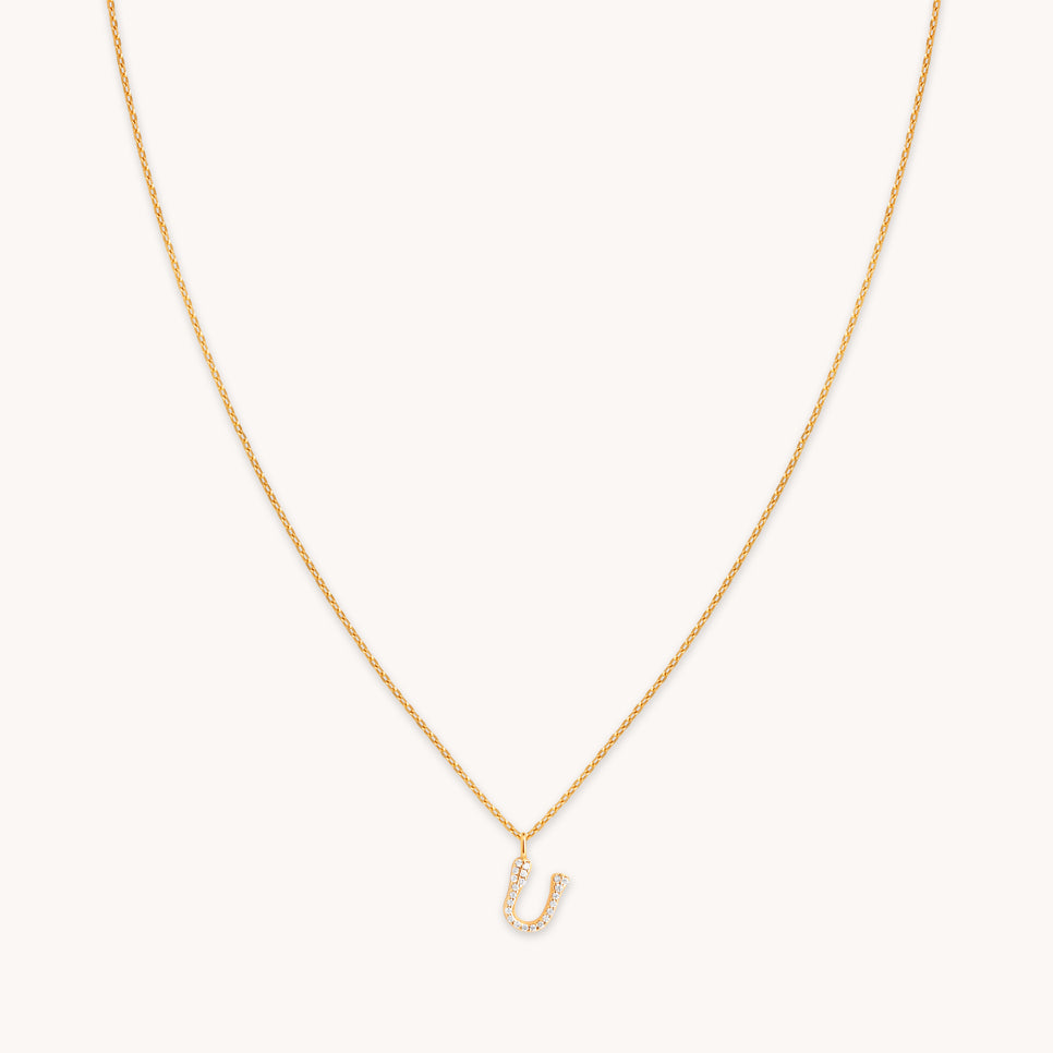 18k Gold Plated Jewellery - U Initial Pavé Pendant Necklace in Gold - Pendant Necklace - Astrid & Miyu