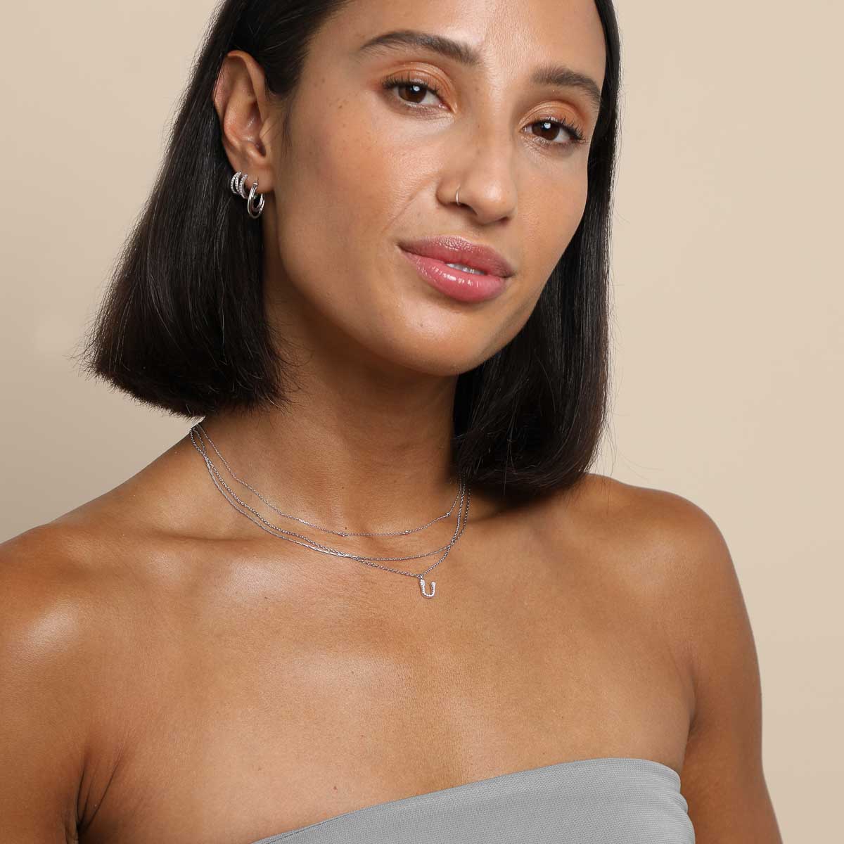 Gemstone Necklaces - U Initial Pavé Pendant Necklace in Silver - Pendant Necklace - Astrid & Miyu