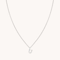 Gemstone Necklaces - U Initial Pavé Pendant Necklace in Silver - Pendant Necklace - Astrid & Miyu