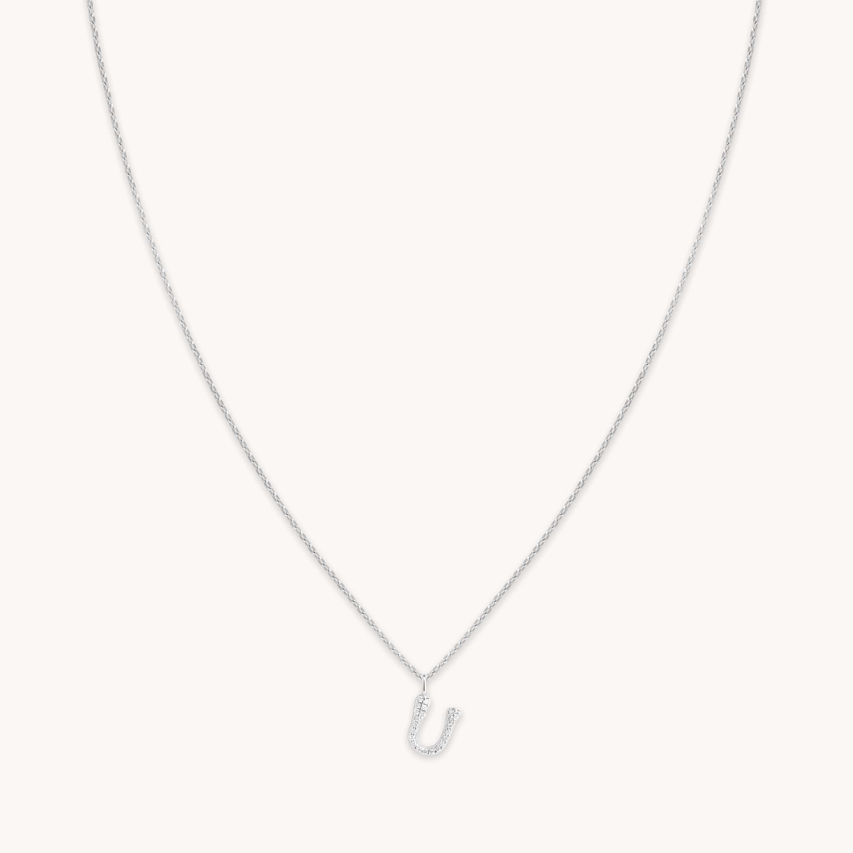 Gemstone Necklaces - U Initial Pavé Pendant Necklace in Silver - Pendant Necklace - Astrid & Miyu