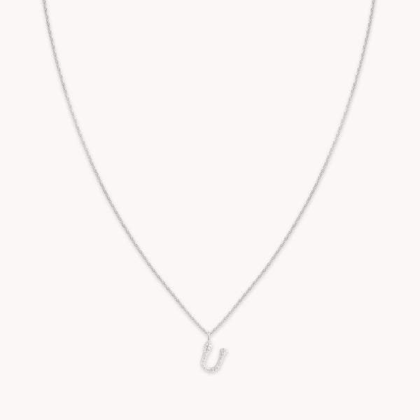 Gemstone Necklaces - U Initial Pavé Pendant Necklace in Silver - Pendant Necklace - Astrid & Miyu
