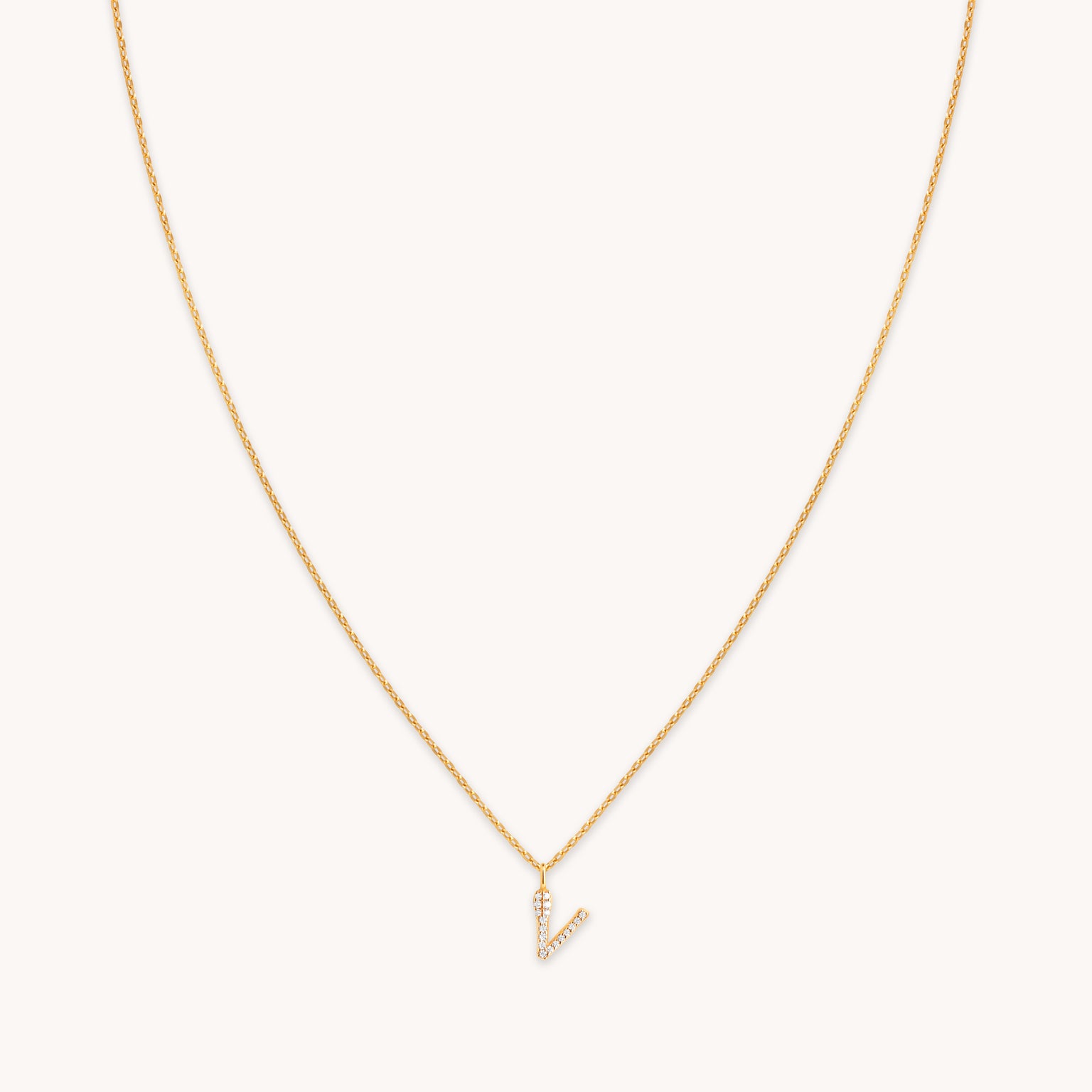 18k Gold Plated Jewellery - V Initial Pavé Pendant Necklace in Gold - Pendant Necklace - Astrid & Miyu