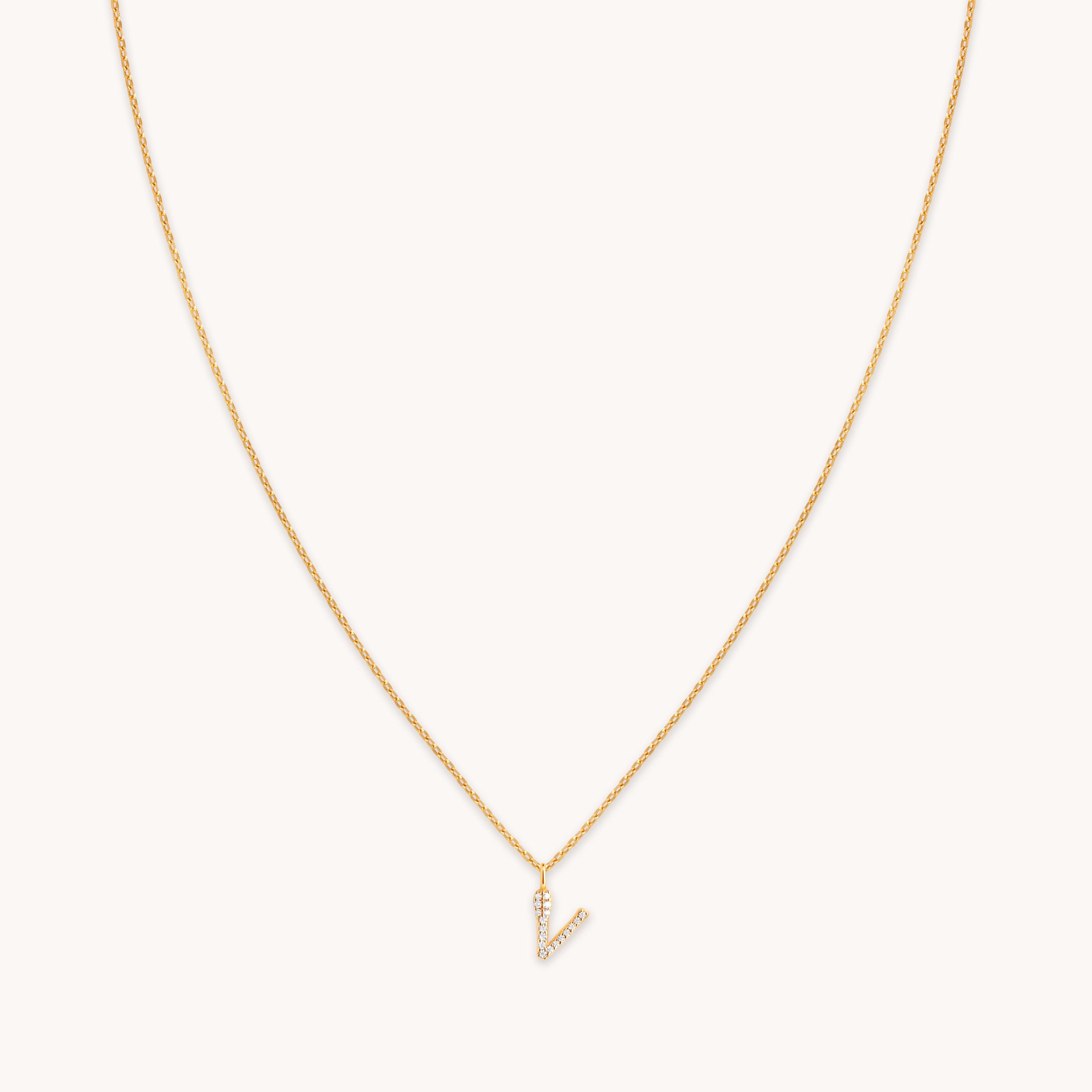 18k Gold Plated Jewellery - V Initial Pavé Pendant Necklace in Gold - Pendant Necklace - Astrid & Miyu