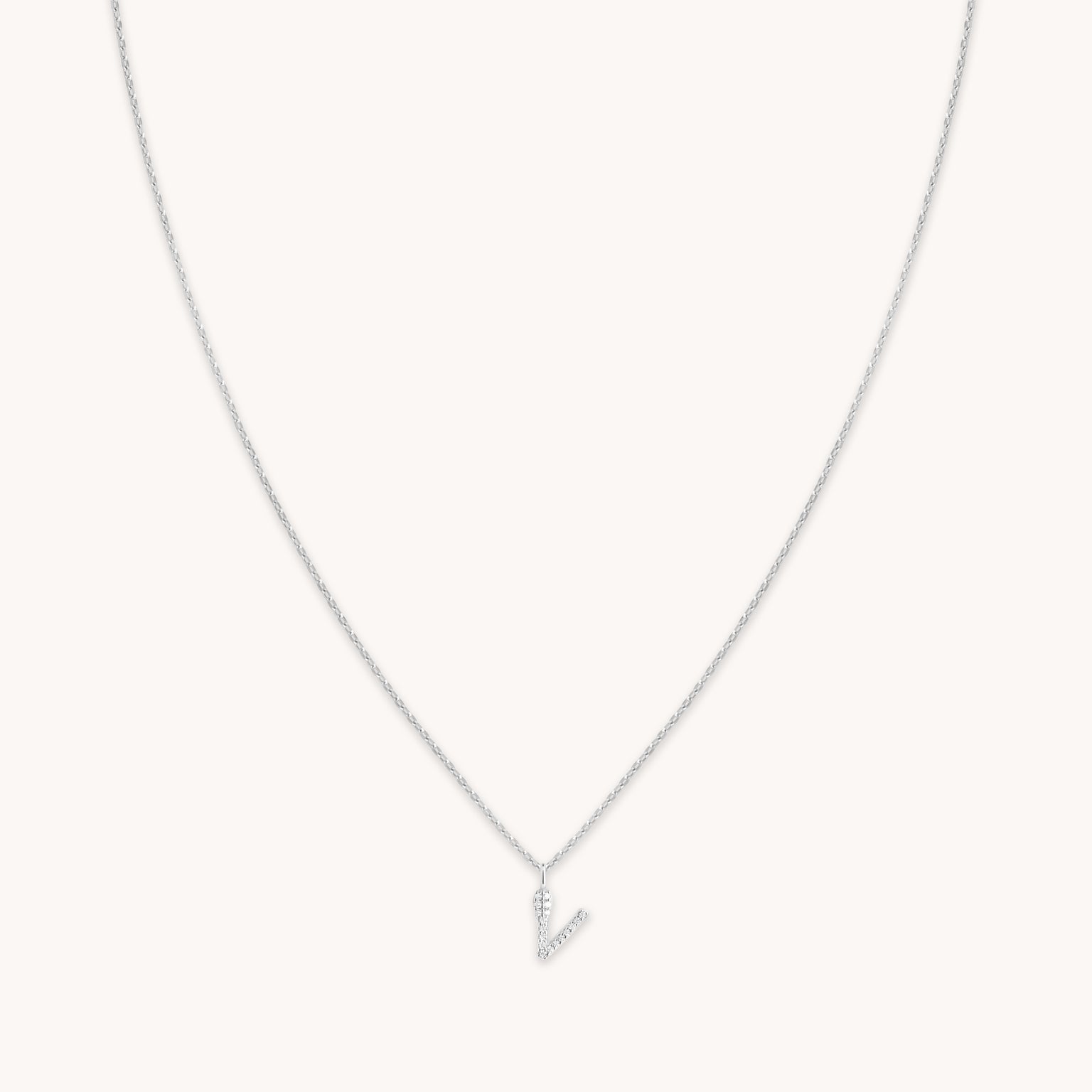 Gemstone Necklaces - V Initial Pavé Pendant Necklace in Silver - Pendant Necklace - Astrid & Miyu