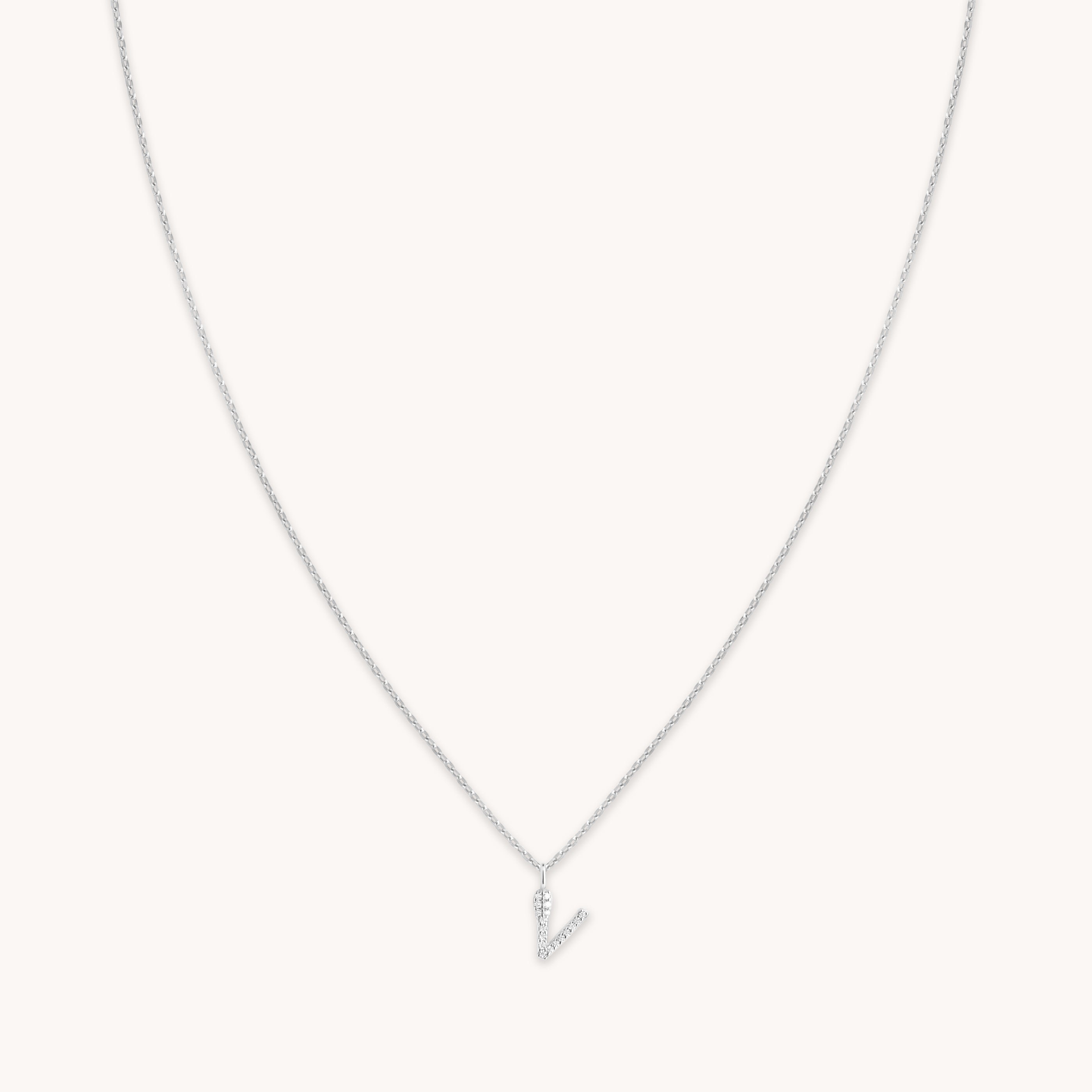 Gemstone Necklaces - V Initial Pavé Pendant Necklace in Silver - Pendant Necklace - Astrid & Miyu