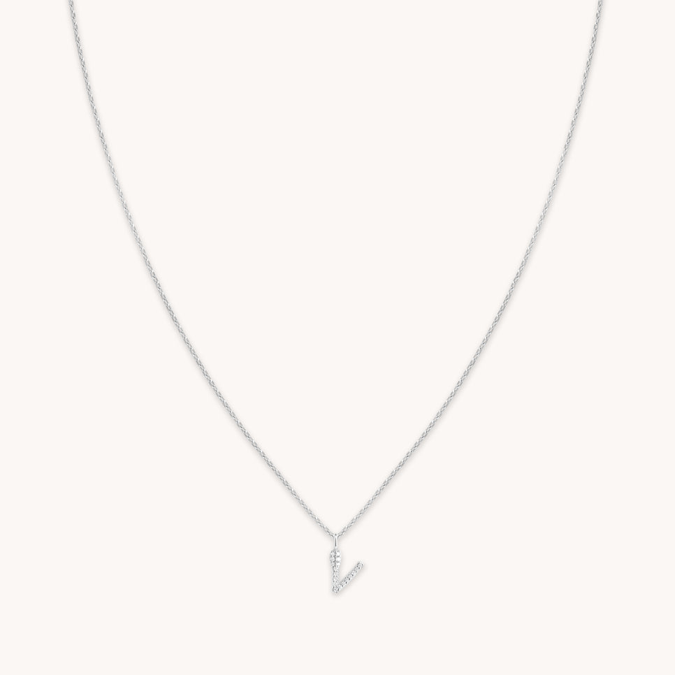Gemstone Necklaces - V Initial Pavé Pendant Necklace in Silver - Pendant Necklace - Astrid & Miyu