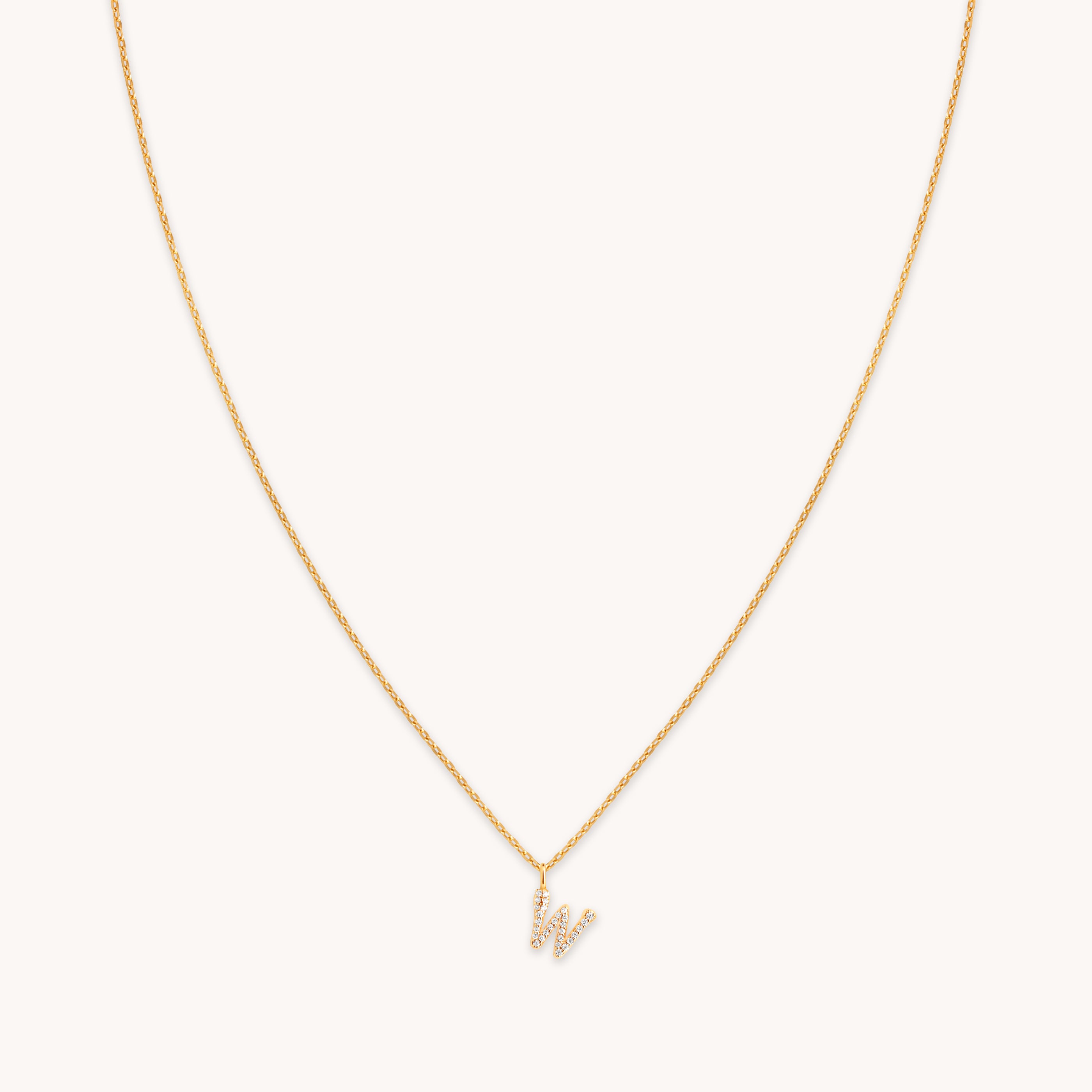 18k Gold Plated Jewellery - W Initial Pavé Pendant Necklace in Gold - Pendant Necklace - Astrid & Miyu