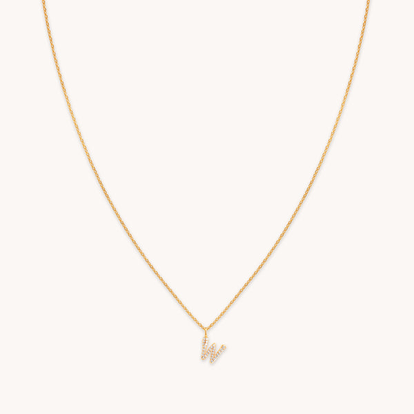 18k Gold Plated Jewellery - W Initial Pavé Pendant Necklace in Gold - Pendant Necklace - Astrid & Miyu