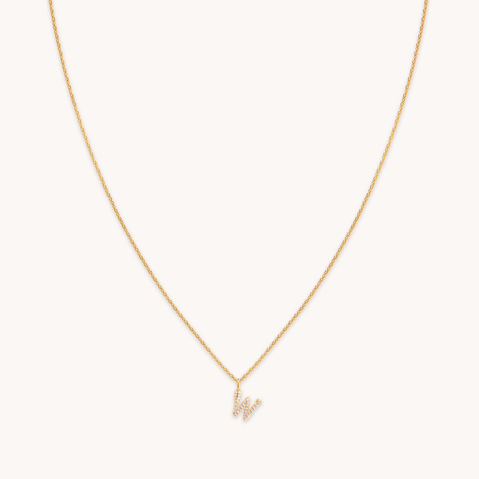 18k Gold Plated Jewellery - W Initial Pavé Pendant Necklace in Gold - Pendant Necklace - Astrid & Miyu