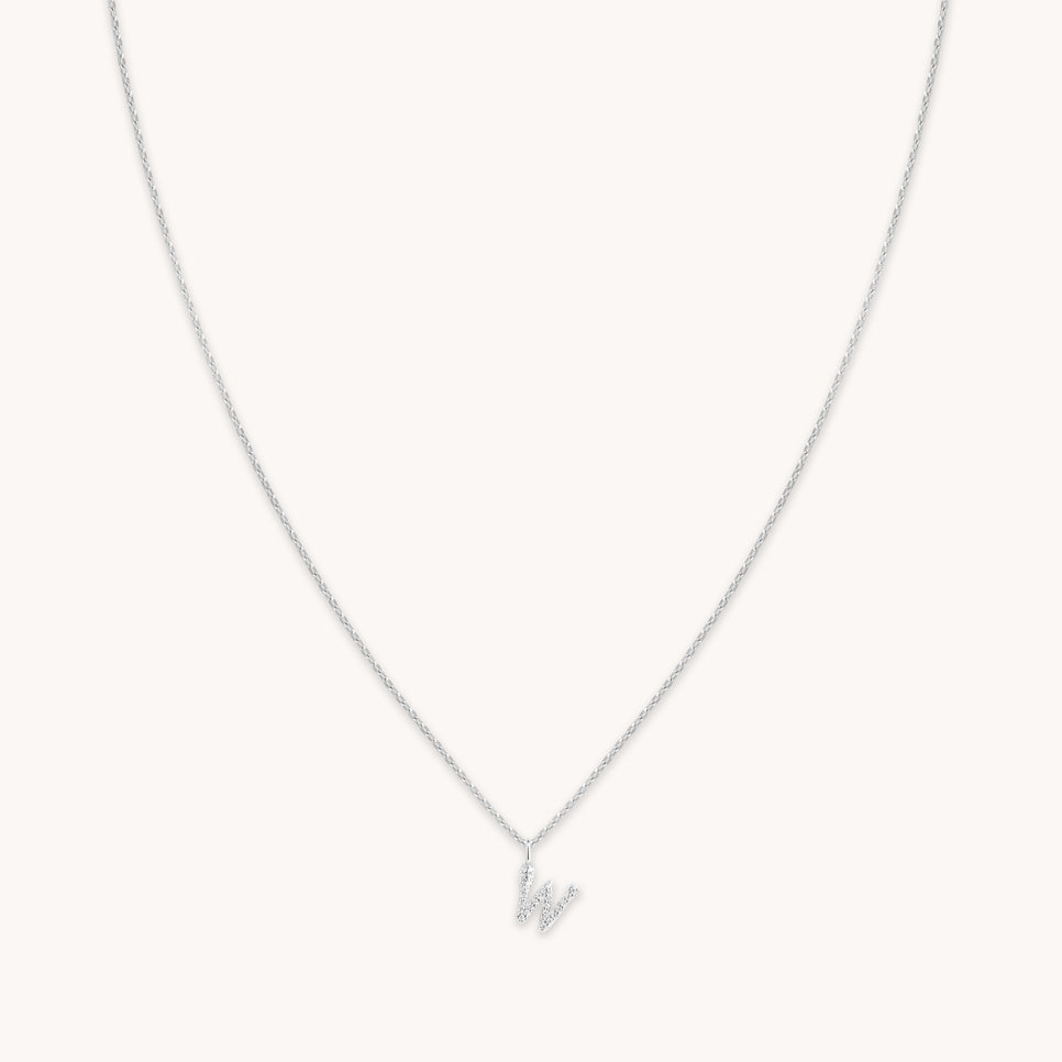 Gemstone Necklaces - W Initial Pavé Pendant Necklace in Silver - Pendant Necklace - Astrid & Miyu