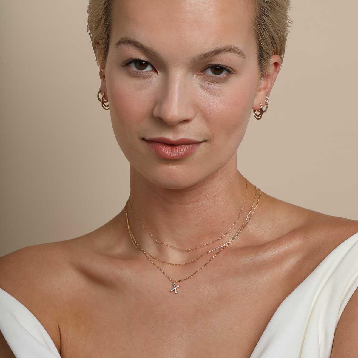 18k Gold Plated Jewellery - X Initial Pavé Pendant Necklace in Gold - Pendant Necklace - Astrid & Miyu