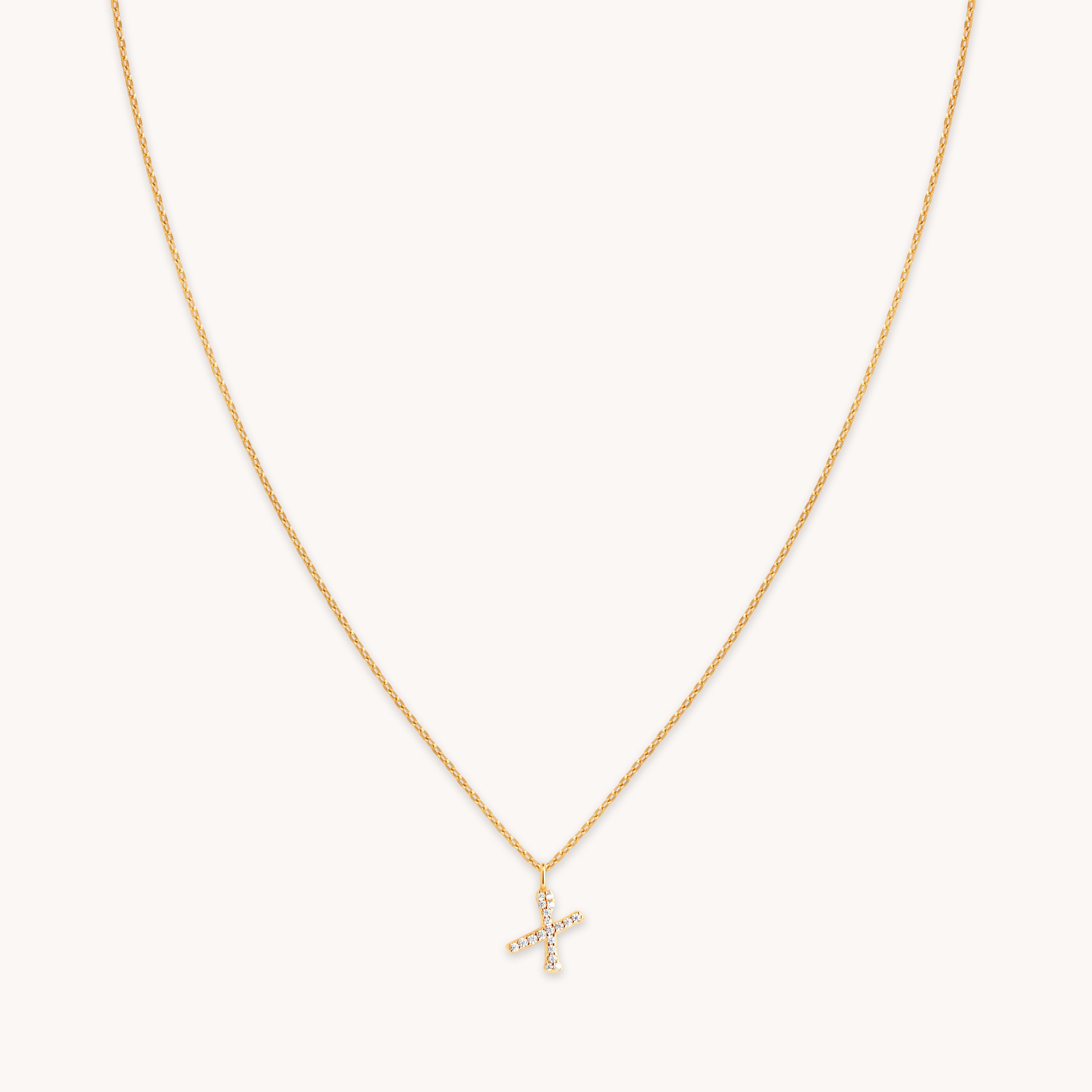 18k Gold Plated Jewellery - X Initial Pavé Pendant Necklace in Gold - Pendant Necklace - Astrid & Miyu