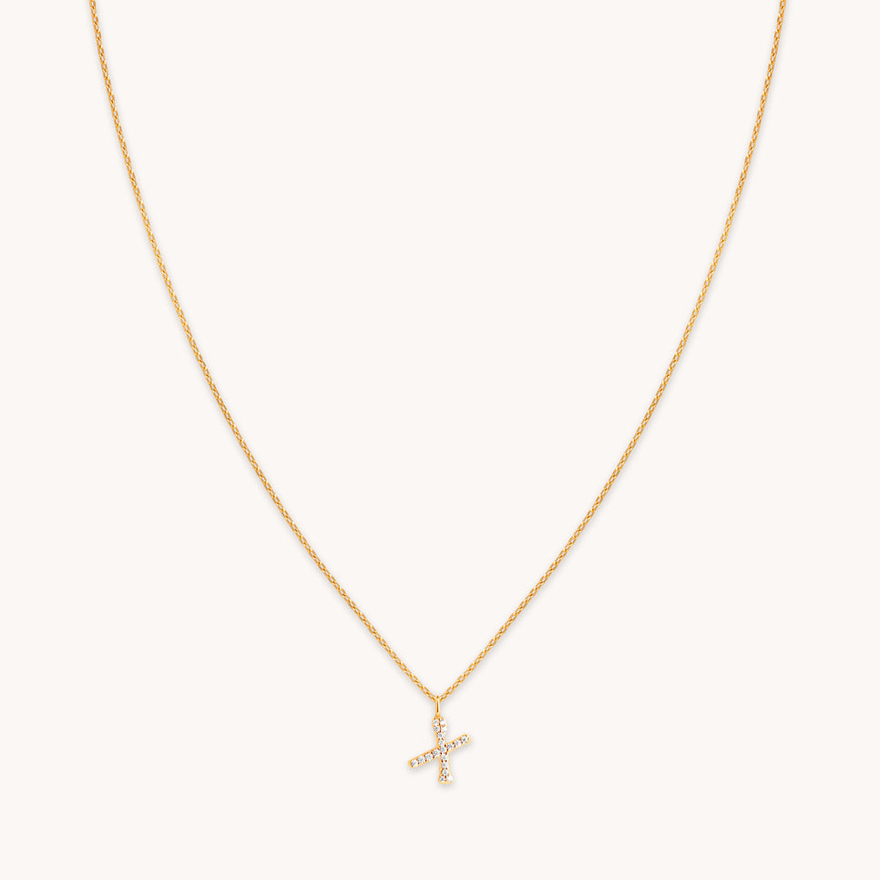 18k Gold Plated Jewellery - X Initial Pavé Pendant Necklace in Gold - Pendant Necklace - Astrid & Miyu