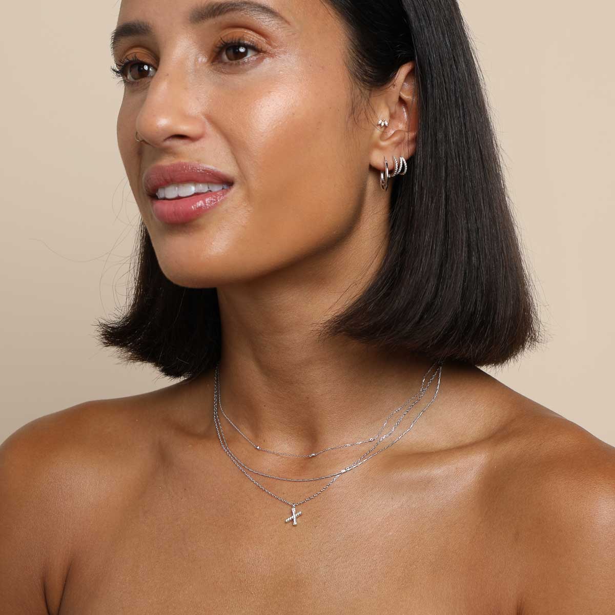 Gemstone Necklaces - X Initial Pavé Pendant Necklace in Silver - Pendant Necklace - Astrid & Miyu