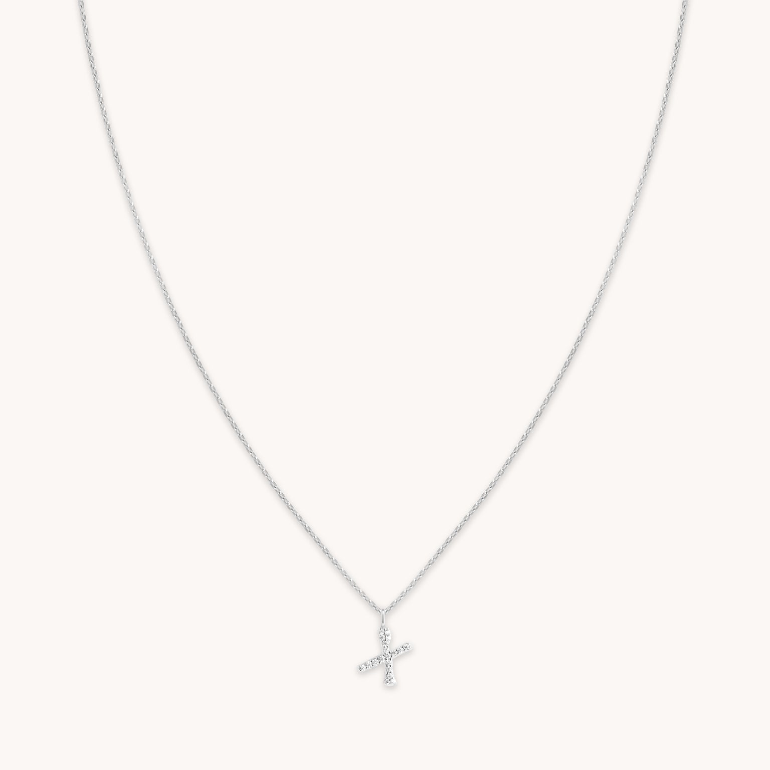 Gemstone Necklaces - X Initial Pavé Pendant Necklace in Silver - Pendant Necklace - Astrid & Miyu