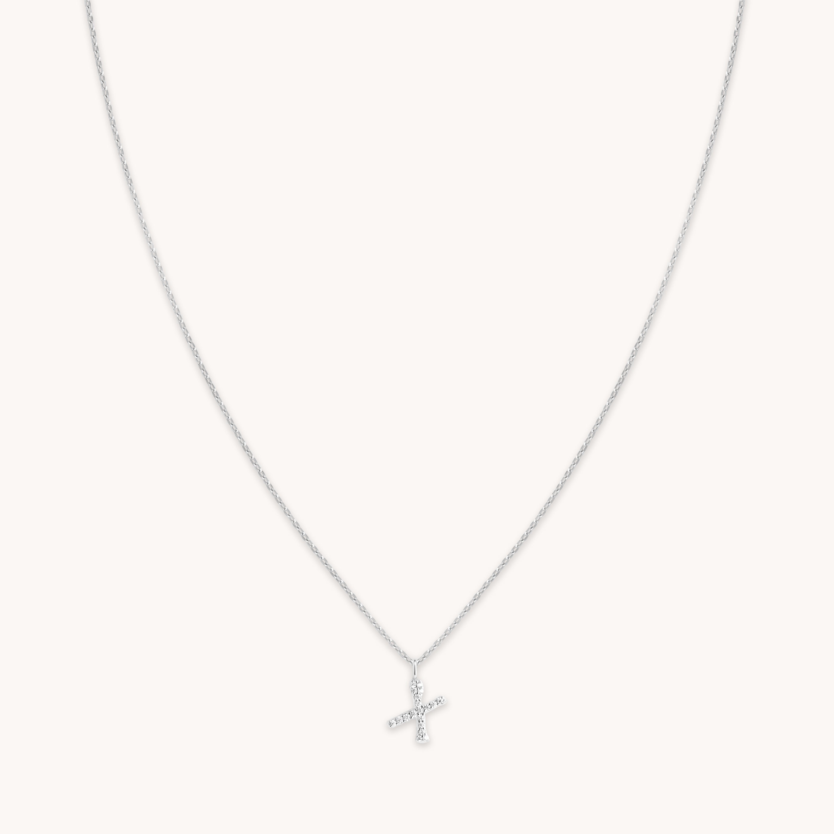 Gemstone Necklaces - X Initial Pavé Pendant Necklace in Silver - Pendant Necklace - Astrid & Miyu