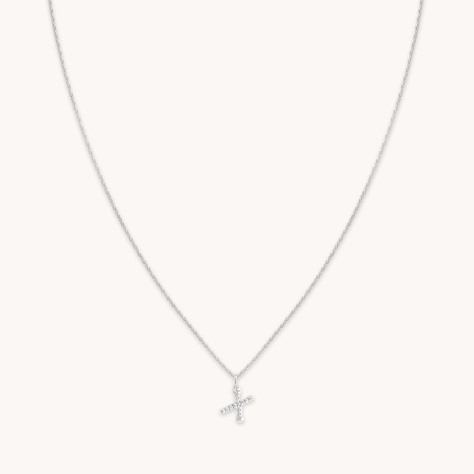 Gemstone Necklaces - X Initial Pavé Pendant Necklace in Silver - Pendant Necklace - Astrid & Miyu