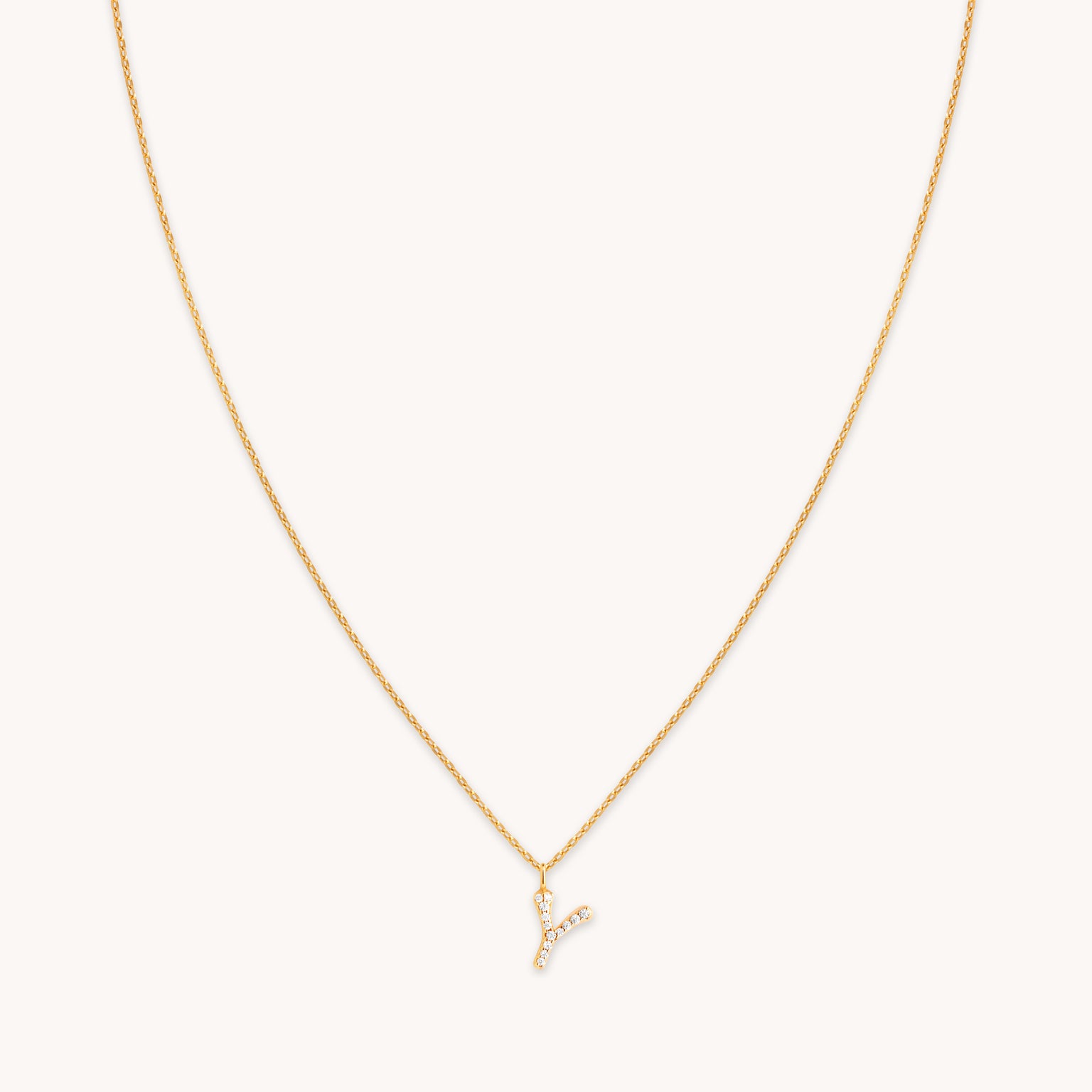 18k Gold Plated Jewellery - Y Initial Pavé Pendant Necklace in Gold - Pendant Necklace - Astrid & Miyu