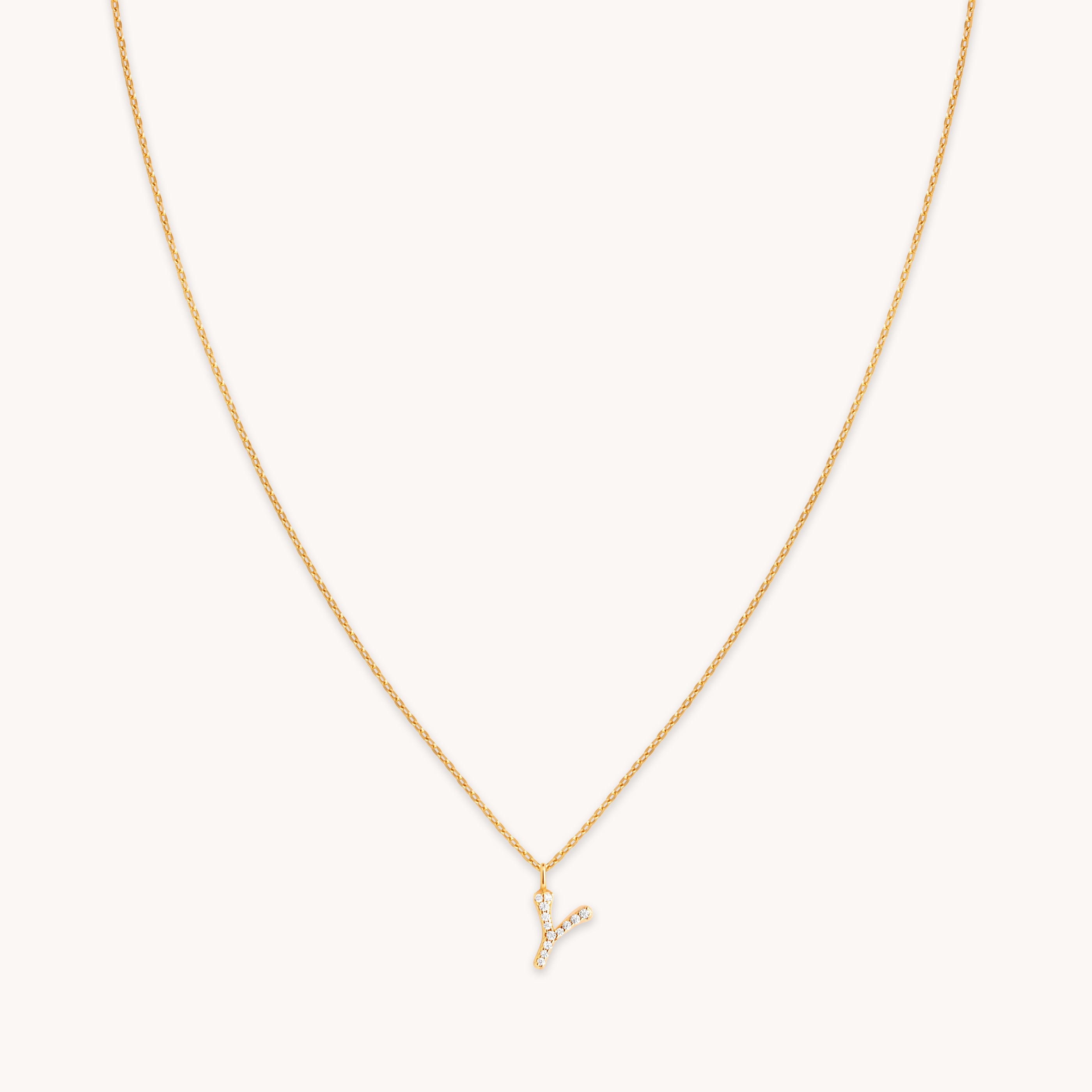 18k Gold Plated Jewellery - Y Initial Pavé Pendant Necklace in Gold - Pendant Necklace - Astrid & Miyu