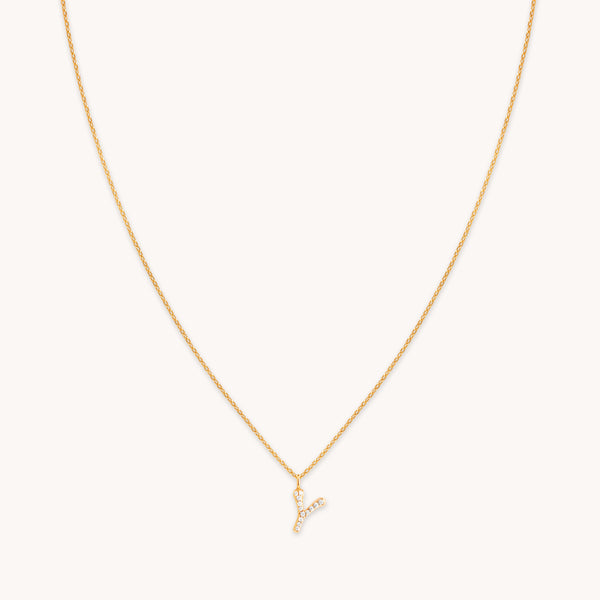 18k Gold Plated Jewellery - Y Initial Pavé Pendant Necklace in Gold - Pendant Necklace - Astrid & Miyu