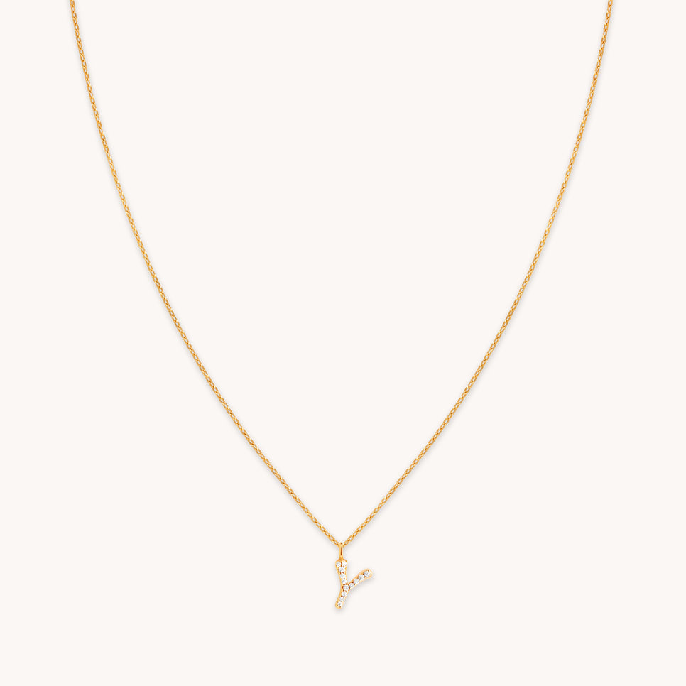 18k Gold Plated Jewellery - Y Initial Pavé Pendant Necklace in Gold - Pendant Necklace - Astrid & Miyu