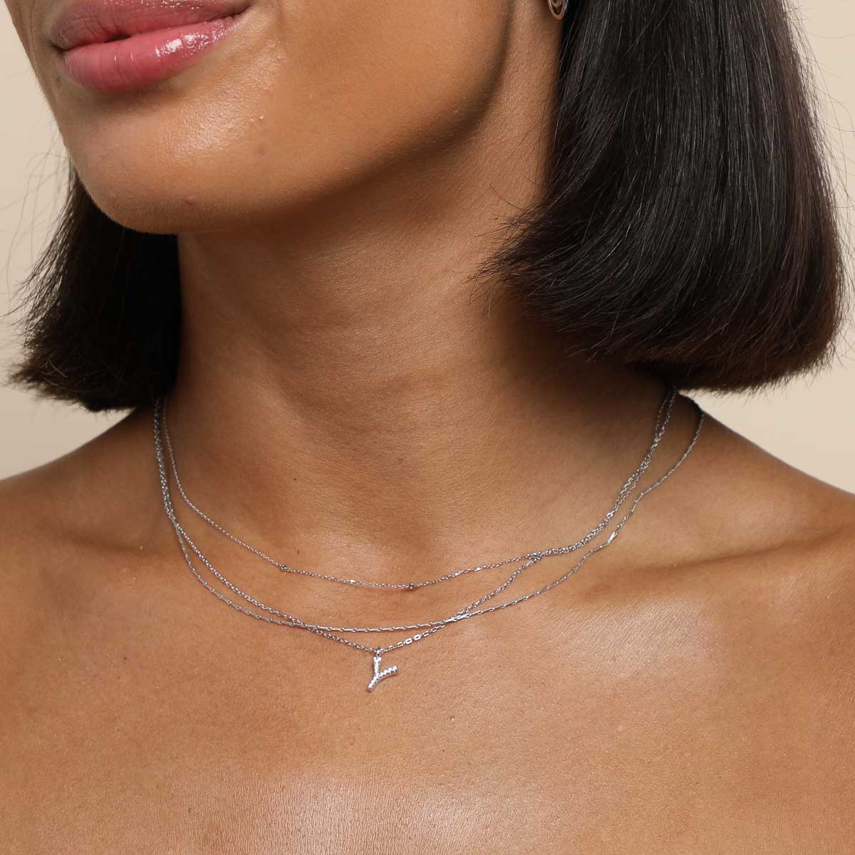 Gemstone Necklaces - Y Initial Pavé Pendant Necklace in Silver - Pendant Necklace - Astrid & Miyu