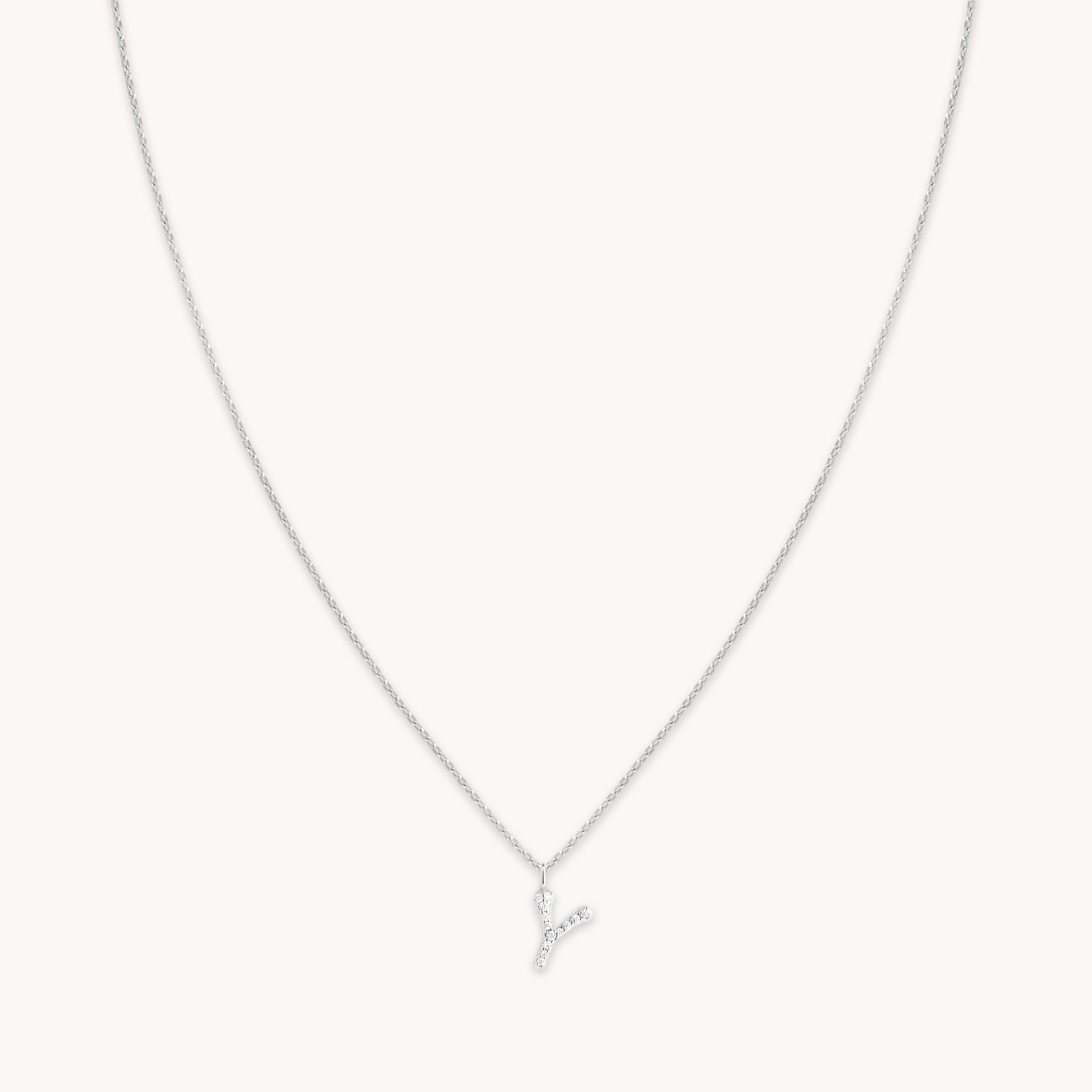 Gemstone Necklaces - Y Initial Pavé Pendant Necklace in Silver - Pendant Necklace - Astrid & Miyu