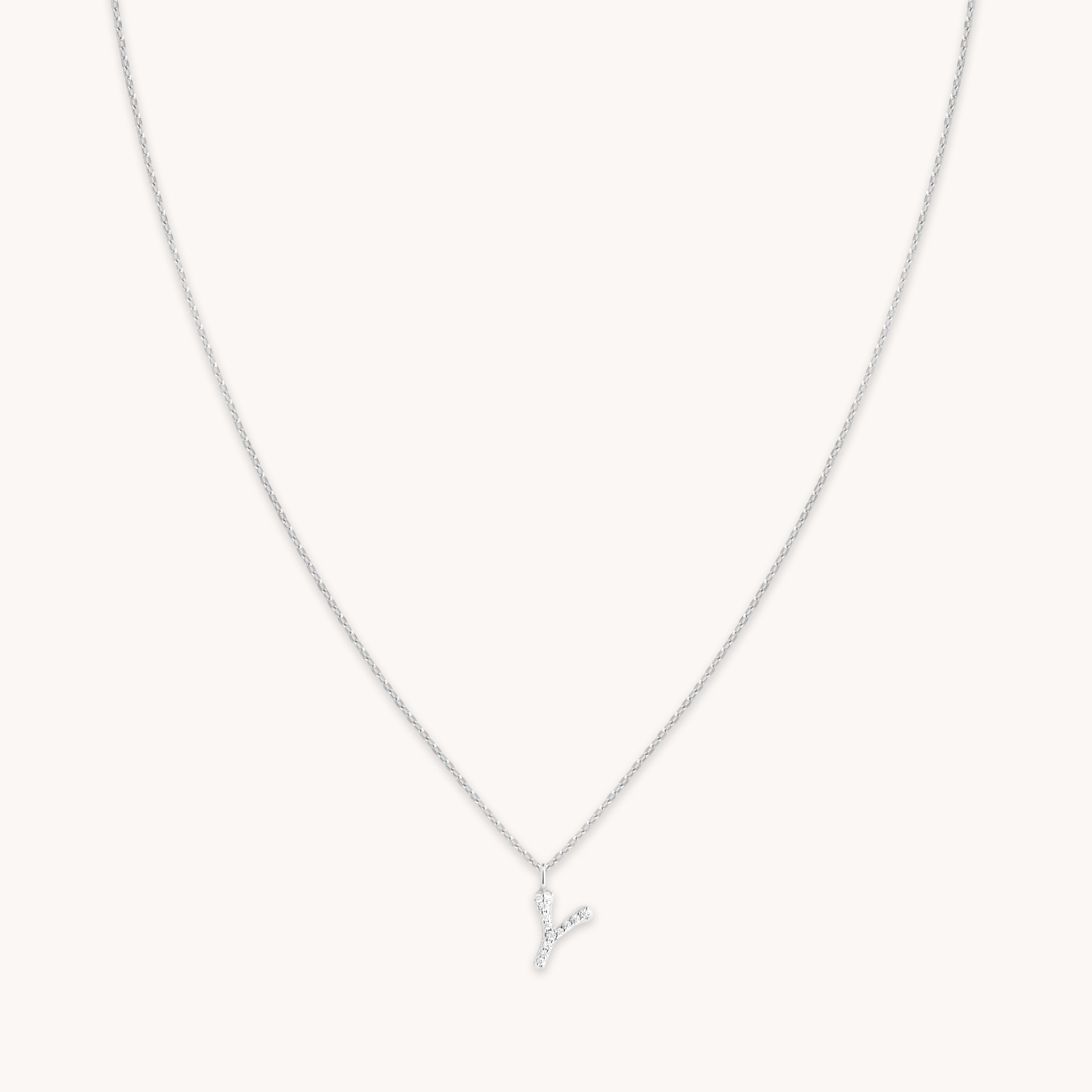 Gemstone Necklaces - Y Initial Pavé Pendant Necklace in Silver - Pendant Necklace - Astrid & Miyu
