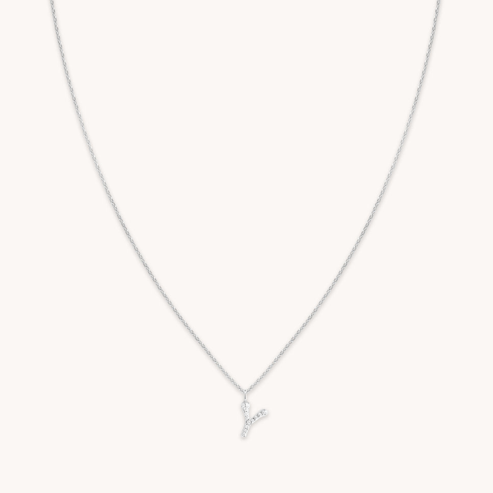 Gemstone Necklaces - Y Initial Pavé Pendant Necklace in Silver - Pendant Necklace - Astrid & Miyu