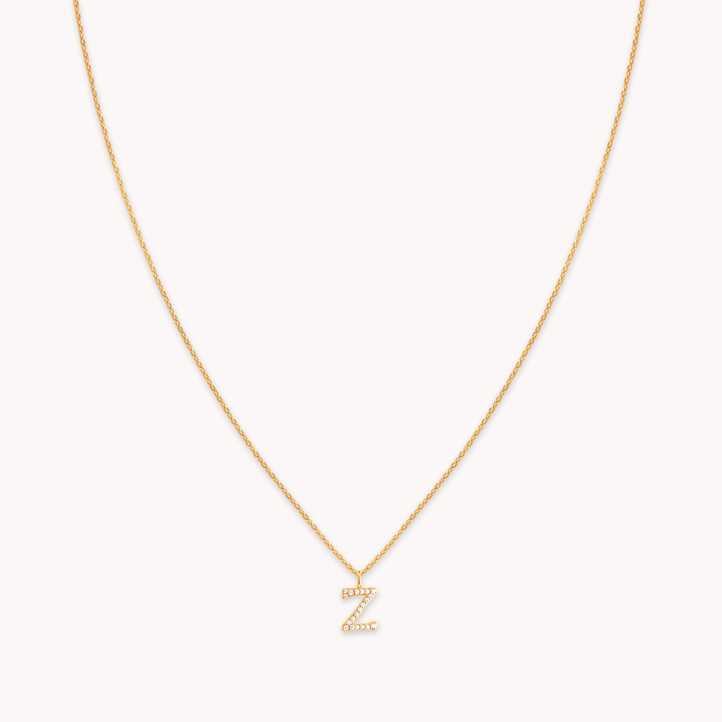 18k Gold Plated Jewellery - Z Initial Pavé Pendant Necklace in Gold - Pendant Necklace - Astrid & Miyu