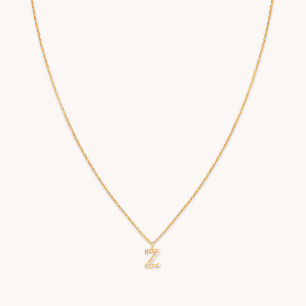 18k Gold Plated Jewellery - Z Initial Pavé Pendant Necklace in Gold - Pendant Necklace - Astrid & Miyu
