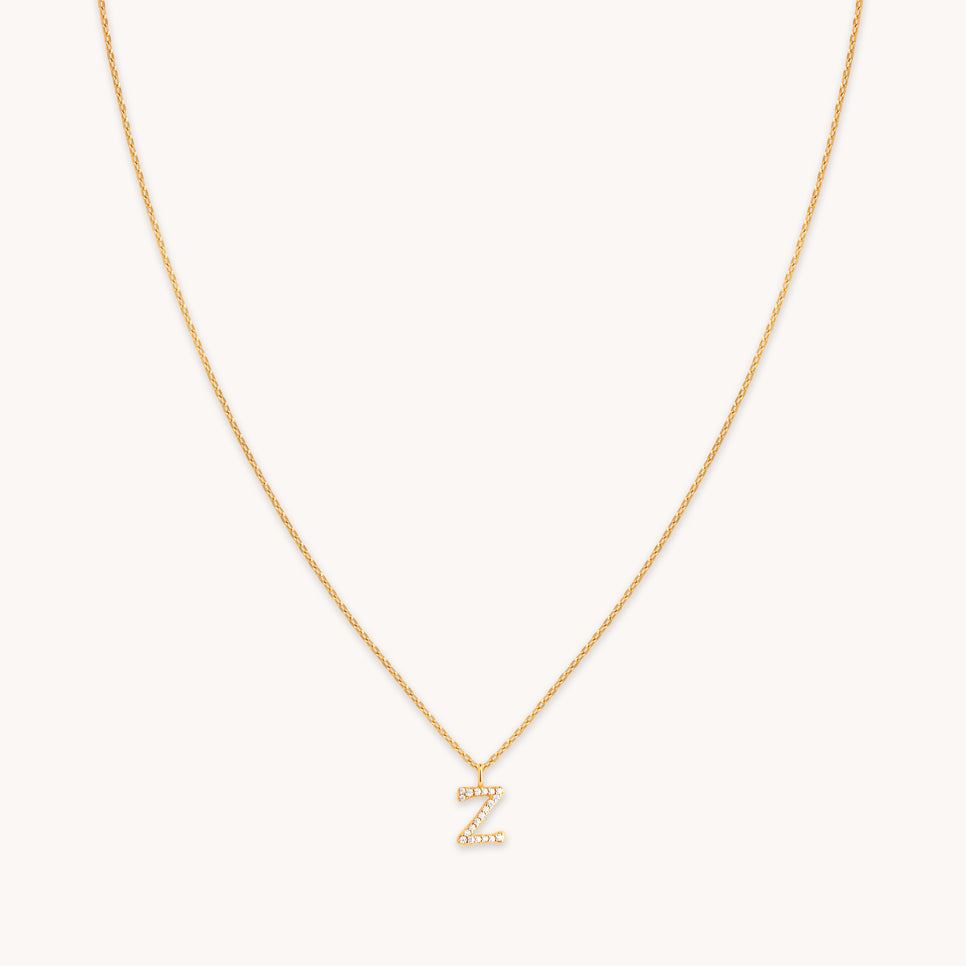 18k Gold Plated Jewellery - Z Initial Pavé Pendant Necklace in Gold - Pendant Necklace - Astrid & Miyu