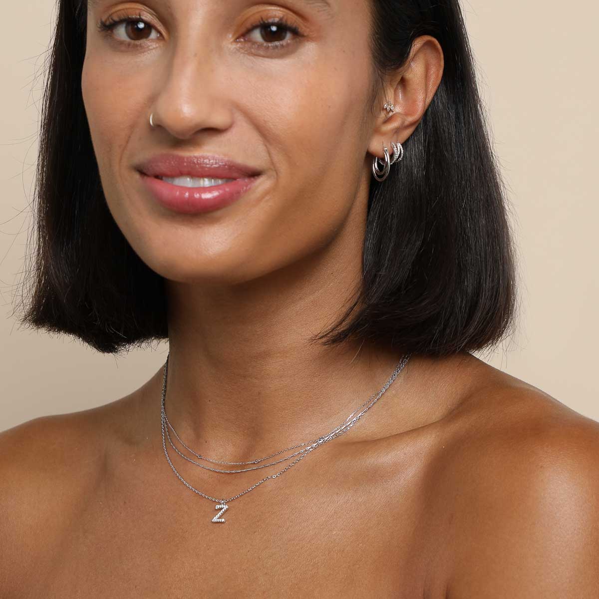 Gemstone Necklaces - Z Initial Pavé Pendant Necklace in Silver - Pendant Necklace - Astrid & Miyu