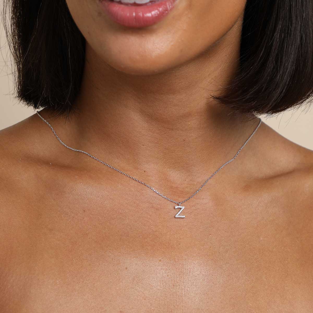 Gemstone Necklaces - Z Initial Pavé Pendant Necklace in Silver - Pendant Necklace - Astrid & Miyu
