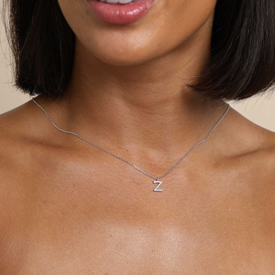 Gemstone Necklaces - Z Initial Pavé Pendant Necklace in Silver - Pendant Necklace - Astrid & Miyu